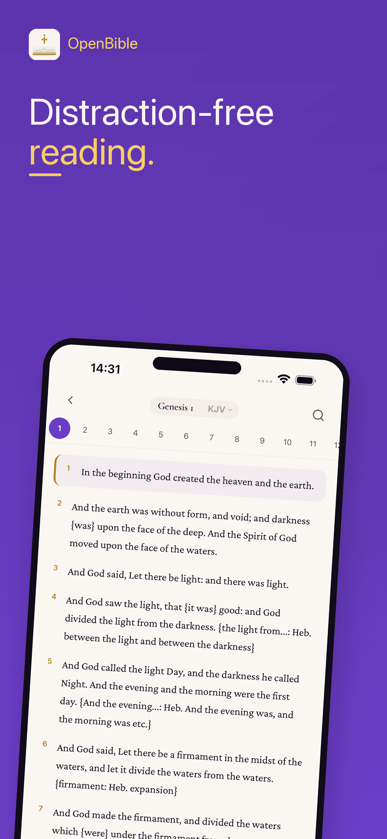 OpenBible distraction-free Bible reading screen
